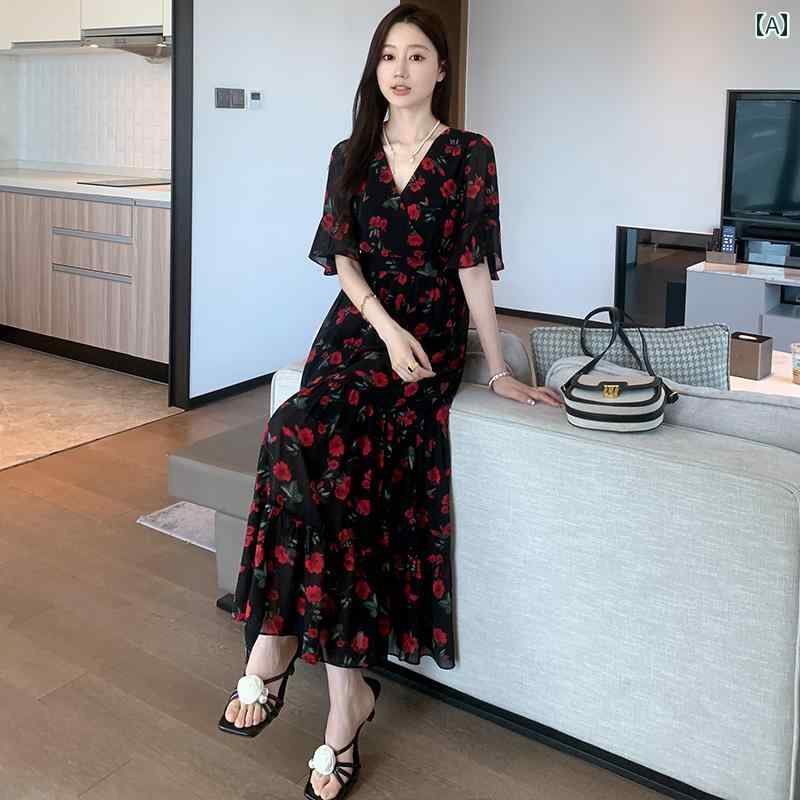 シフォンドレス ワンピース レディース 太った 女の子 大きめ サイズ 婦人服 mm お腹を カバー して スリミング する ドレス 2025夏の 花柄 シフォン 伸縮性 ウエスト ロング スカート