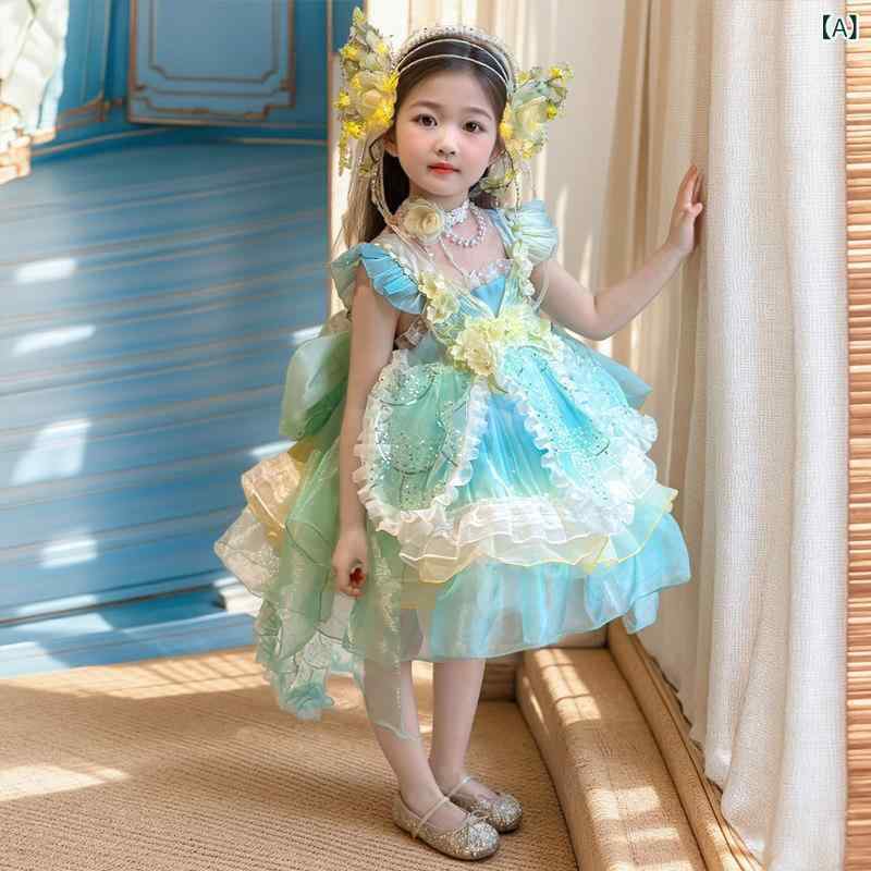 ロリータ　ドレス　コスプレ 女の子用 グリーン エルフの 素敵な 花の フェアリー ロリータドレス 女の子 誕生日 ドレス プリンセス 子供用 チュチュ スカート