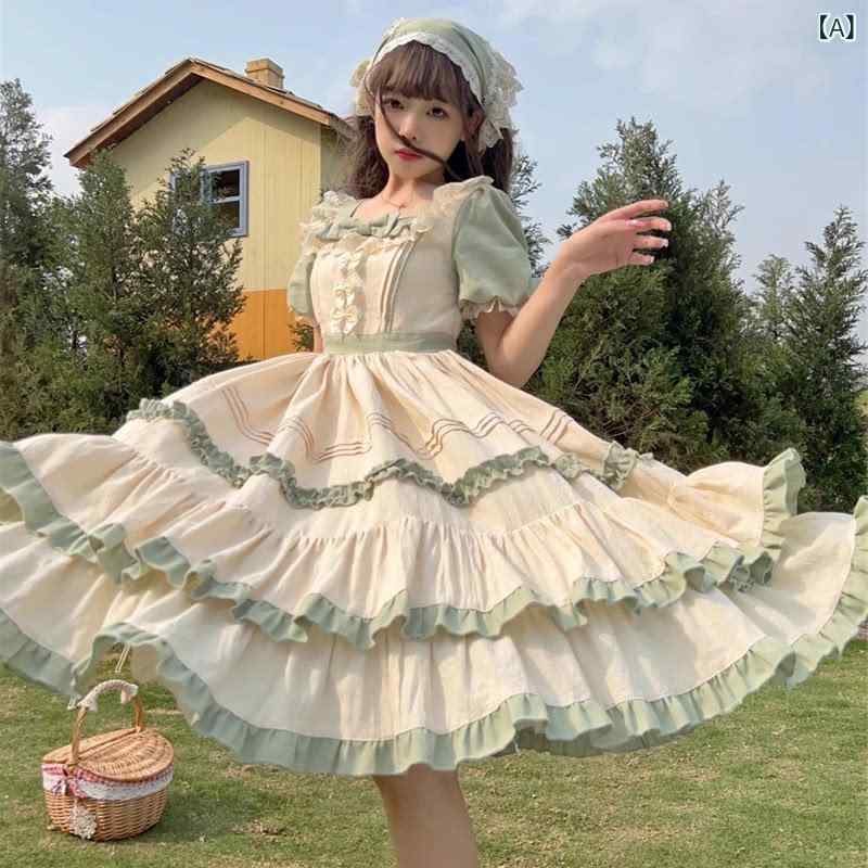 ロリータ　ドレス　コスプレ 田園 風 ロリータドレス 夏の 女の子 プリンセス ドレス 大人 OP スカート 毎日の 軽い