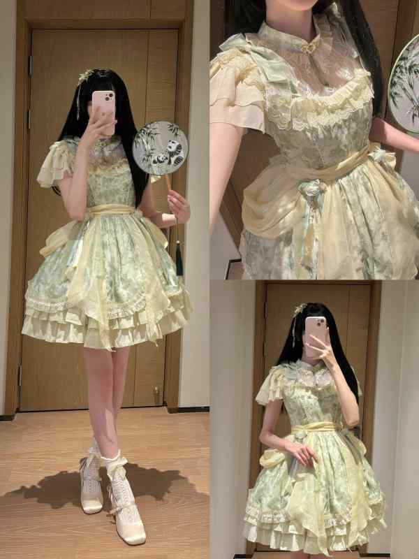 ロリータ 御召しもの コスプレ 可愛らしい 瀬戸もの風 ロリータスコート小 トウガラシ OP ロリータ御召しもの 民族 風 lo スコート 感性 夏