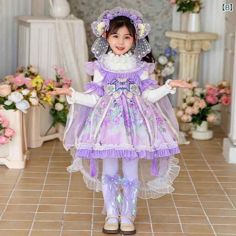 ロリータ　ドレス　コスプレ ロリータ ガールズ ウィステリア ドレス プリンセス 秋子 供用 高級 ベビー ガール パフィー