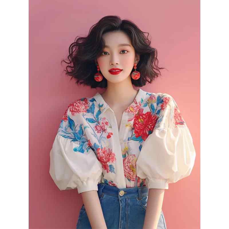 花柄 プルオーバー トップス レディース 成人女性用 花柄 プルオーバー 2025夏 レディース 服 フレンチ表現スタイル 特殊な トップス 小さめ