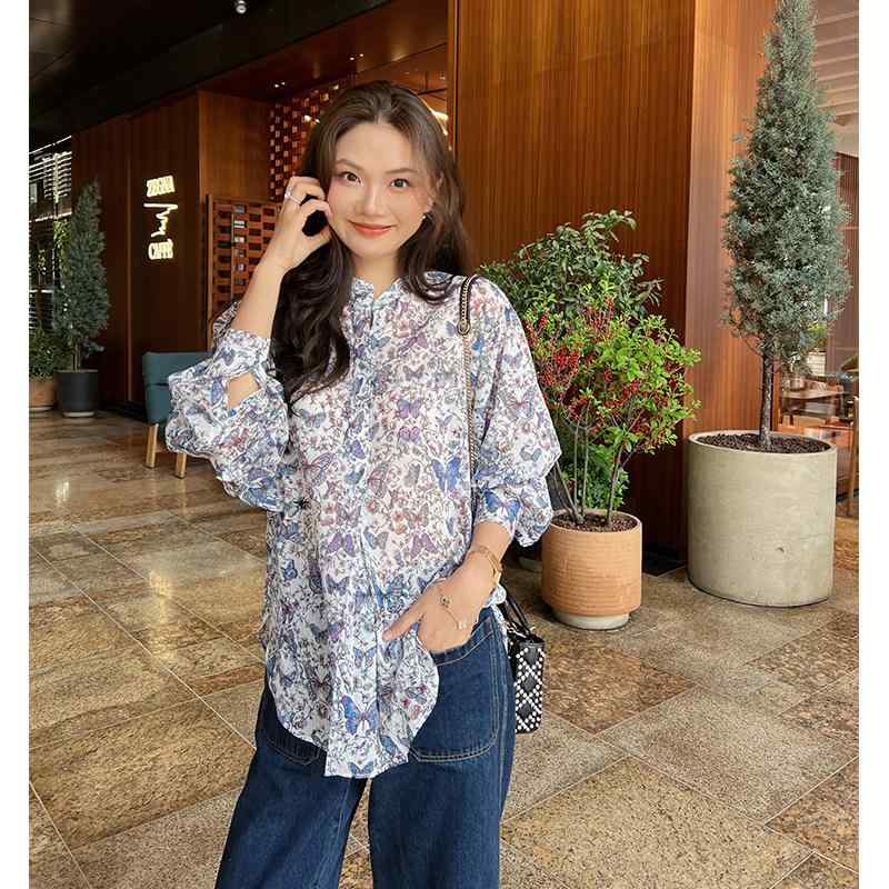 花柄 プルオーバー トップス レディース リンメイ 春夏 1 OO 綿 蝶 花柄 点火装置 日焼押しとどめる 長袖 プルオーバー トップス レディース