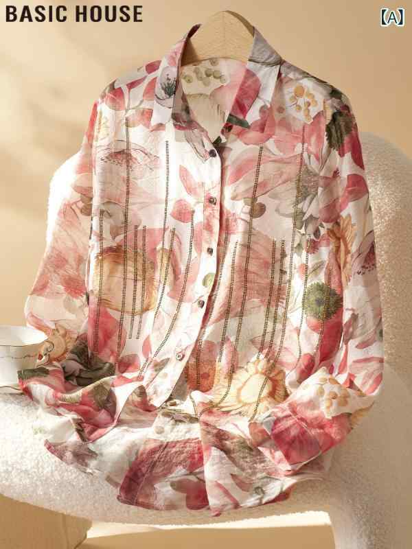 花柄 プルオーバー トップス レディース 第一義的 棲み家 / 百 ・柑 昊 花柄 薄っぺら 長袖 プルオーバー レディース 夏 アウター 日焼押しとどめる