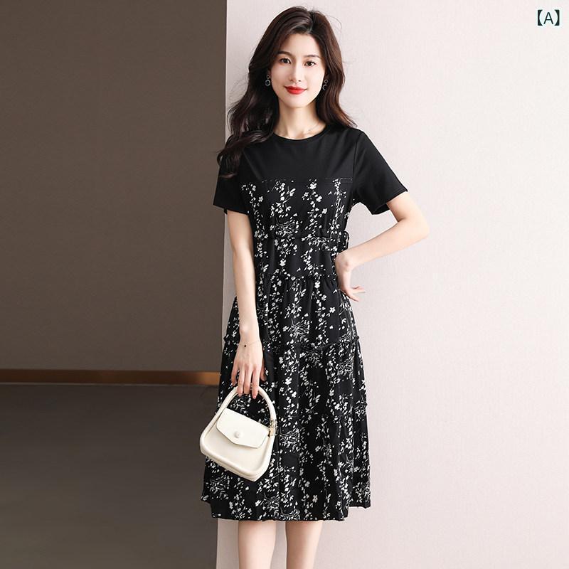シフォンドレス　ワンピース　レディース 女性用 ドレス プチ 夏 2025 ブラック フローラル Tシャツ スカート スリム＆ トール シフォンスカート｜みやショップ店