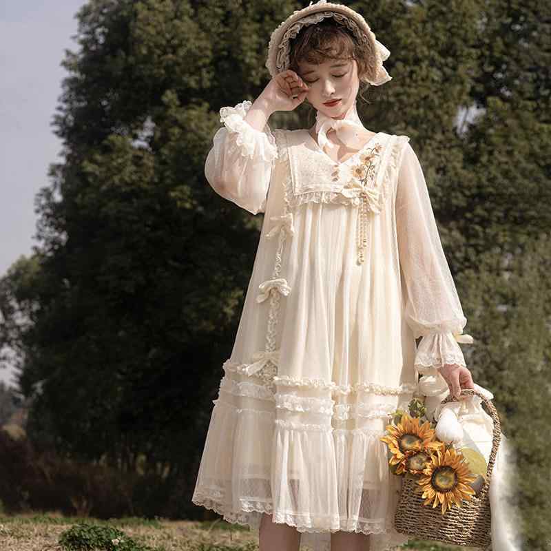 ロリータ お召しもの コスプレ 【再 入荷】 Unknown Star ひまわり 当用日記 ロリータ デイリー OP 長袖 衣装 年月
