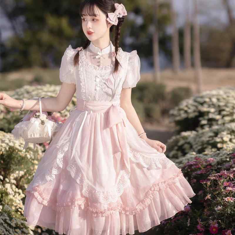 ロリータ ドレス コスプレ ロリータロリータ 花と 詩 OP エレガント 優しい 女の子 半袖 デイリー ドレス
