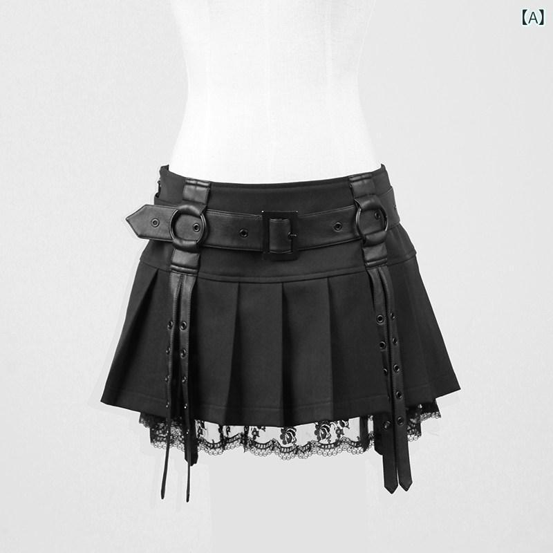 ロリータ ドレス コスプレ ╋ Magic Sigh PUNK RAVE ゴシック ビジュアル パンク シングル プリーツ レース ベルト ショート スカート Q 220 BK