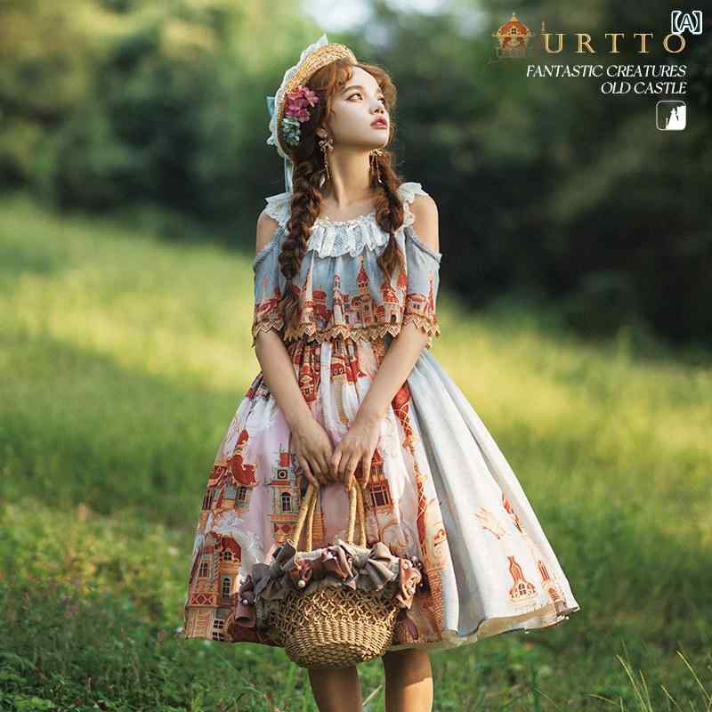 ロリータ お召しもの コスプレ urtto ロリータお召しもの 油彩 風 ガウディ たわい無い 家 シフォン刷り上げる 春夏