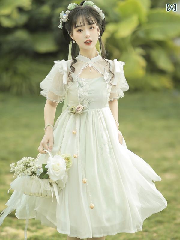 ロリータ お召しもの コスプレ ロリータ デイリー 妃殿下 OP 雅びやかで 半袖 漢化学元素 アイディル的な ロリータお召しもの 春と 夏