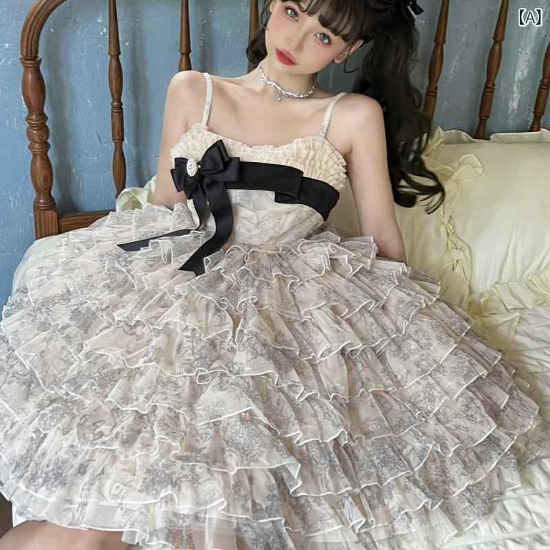 ロリータ お召しもの コスプレ の jsk ズボン吊り スコート ワンダーランド 旅する 万覚え帳 ロリータ デイリー お召しもの 仙女 マルチレイヤー ティアードスカート お上さん
