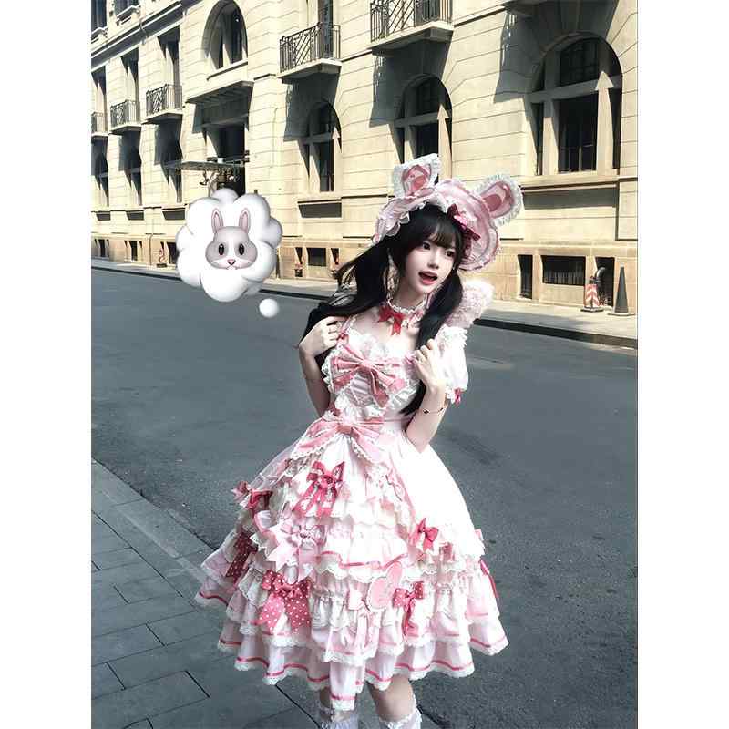 ロリータ ドレス コスプレ 夏の リボン バニー 共同  ロリータ OP プリンセス ドレス