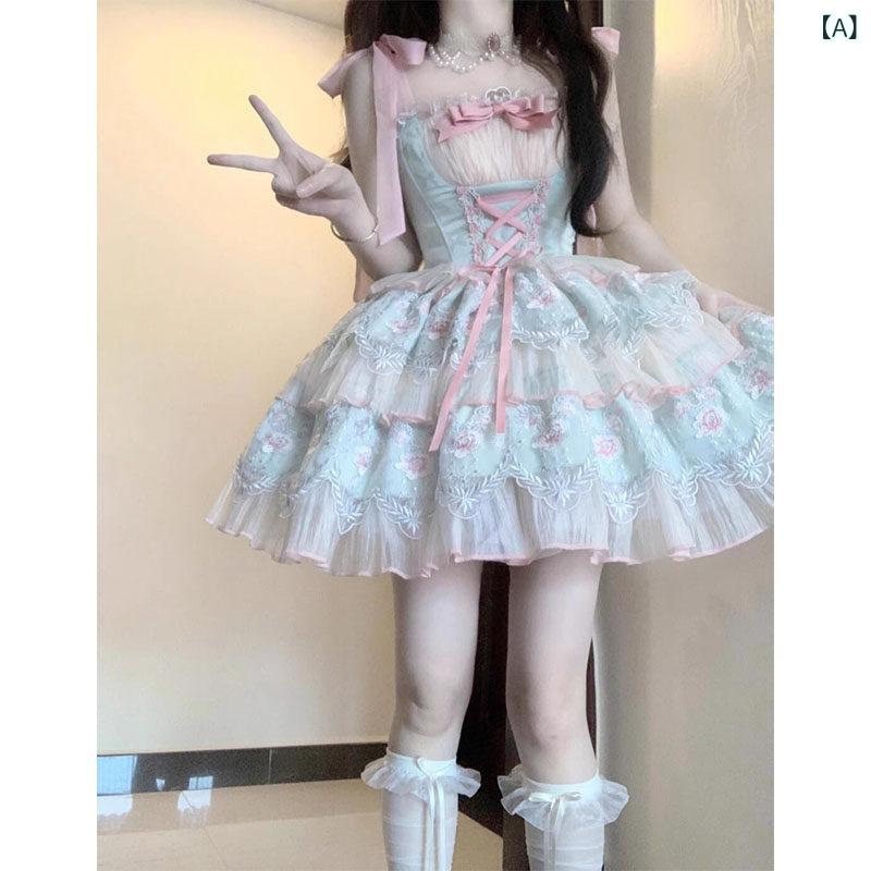 ロリータ お召しもの コスプレ ペパーミント 緑であること JSK 愛くるしげ デイリー 点火装置 ロリータ ふわふわ 妃殿下 お召しもの