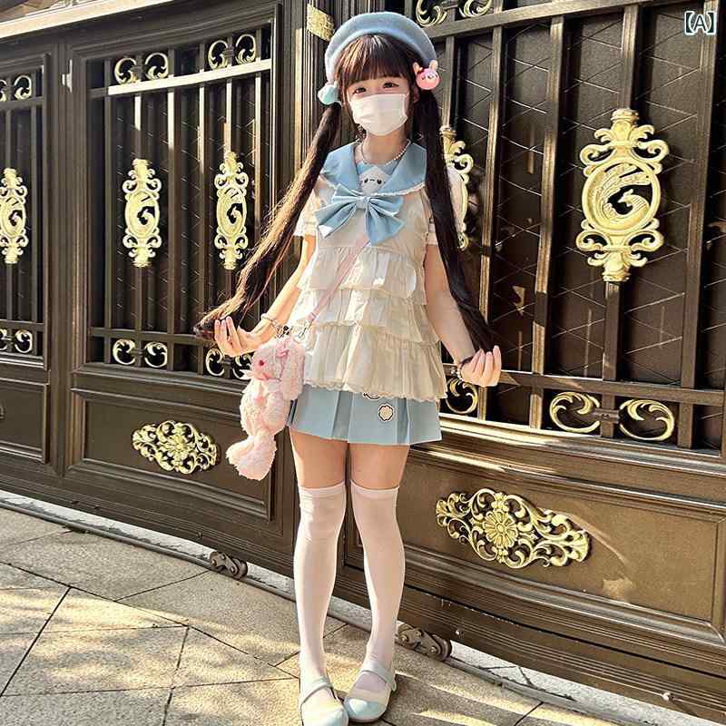 ロリータ お召しもの コスプレ 【 Jiuli】 ロリータ 夏 御姉さん 服 愛くるしげ 日常 背広 刺しゅう トップス JK スコート
