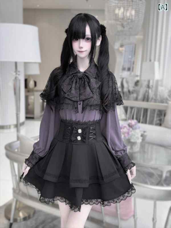 ロリータ お召しもの コスプレ 斑点模様 落っこちる【 まっ黒い ムーンシャドウ】 ブドウ酒 醸造酒 桜んぼう 原 砿山 量産 マント 頭を覆う物 プルオーバー スコート ドレス-レディースファッション