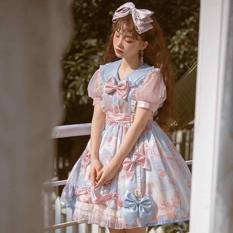 ロリータ　ドレス　コスプレ スイート ロリータロリータ 桜 キャンディ ペーパー OP ロング 半袖 スカート 夏 女の子 プリンセス ロリータドレス