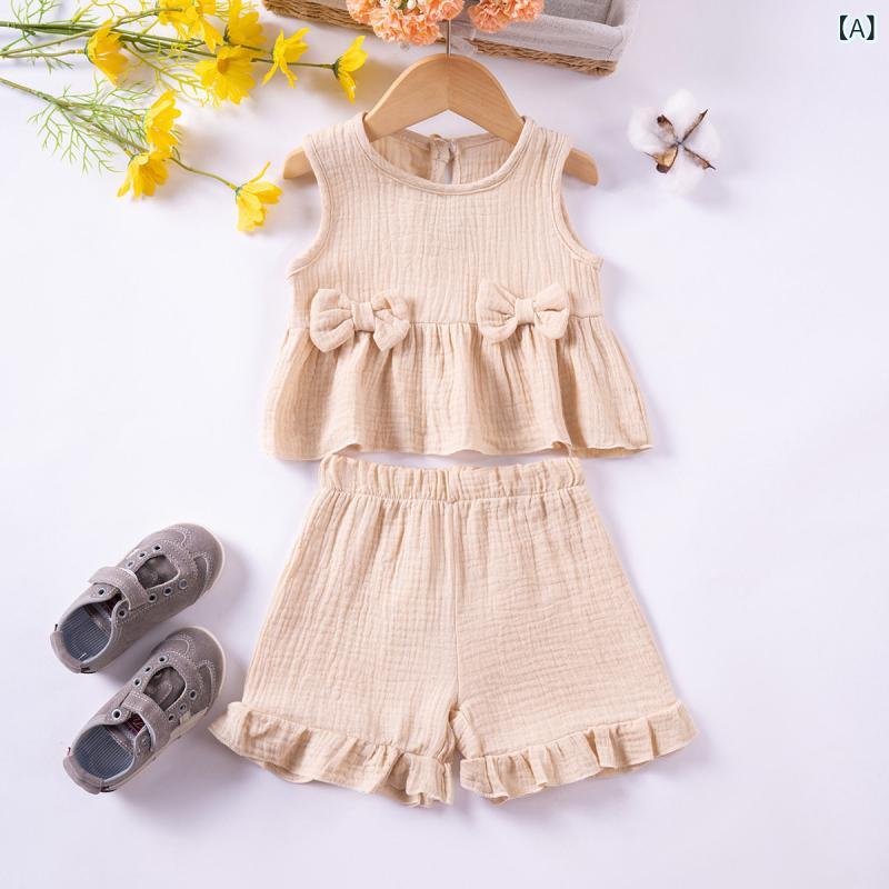 ベビー服　半袖　セット ベビー 服 夏 綿 薄手 キャミソール ショーツ 綿糸 スーツ スプリット 1 ～ 3歳 女児 夏服