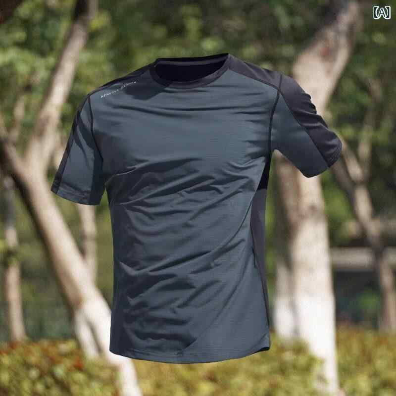 Tシャツ 男性用 メンズ 半袖 接触冷感 吸湿速乾 通気性 トップス カットソー ティーシャツ スポーツウェア トレーニングウェア ランニング用 運動用 普段使い カジュアル 無地 シンプル 薄手 軽量 ストレッチ性 伸縮性 フィット感 涼しい クールビ|みやショップ店