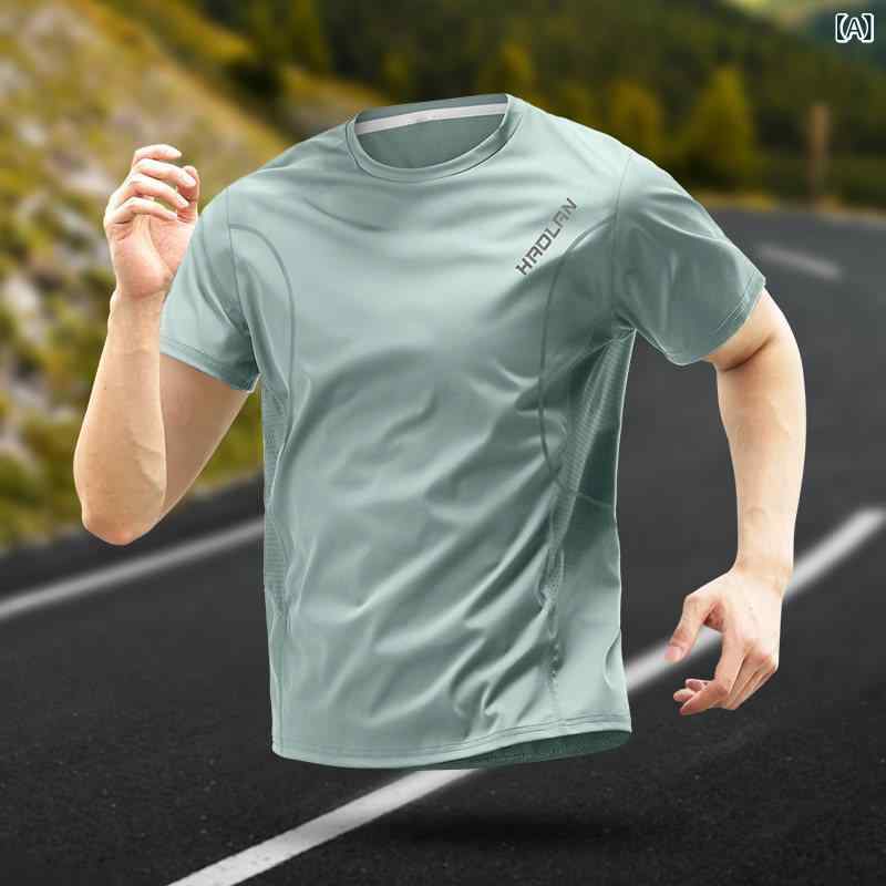 Tシャツ 男性用 メンズ 半袖 接触冷感 吸湿速乾 トップス スポーツウェア ランニングウェア トレーニングウェア フィットネス ジム アウトドア カジュアル 伸縮性 通気性 軽量 動きやすい 丸首 クルーネック 無地 シンプル ゆったり 大きいサイズ ｜みやショップ店