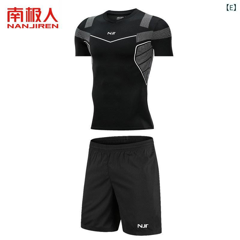 ランニングウェア　スポーツ　メンズ 南極 ランニング スポーツ スーツ メンズ 夏 フィットネス 服 トレーニング 速乾 ナイト タイツ ツーピース セット 7 A 抗菌