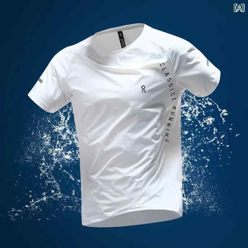 Tシャツ 男性用 メンズ 接触冷感 スポーツウェア 速干 通気性 半袖 トップス 薄手 吸湿速乾 伸縮性 アウトドア ランニング ウォーキング トレーニング ジム 普段使い カジュアル シンプル 無地 クルーネック 軽量 ゆったり 体型カバー 大きいサイ|みやショップ店