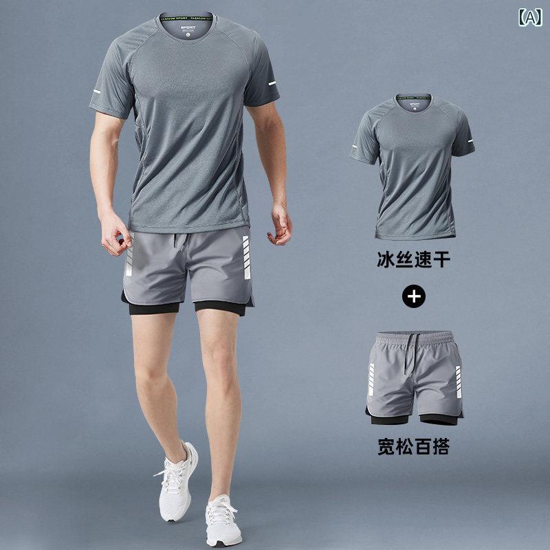 スポーツウェア メンズ 上下セット 半袖 ショートパンツ 接触冷感 吸湿速乾 マラソン ランニング トレーニングウェア 陸上競技 フィットネス ジム 通気性 軽量 伸縮性 スポーツ 運動着 短パン 短袖 普段使い アウトドア 大きいサイズ 体型カバー ゆ|みやショップ店