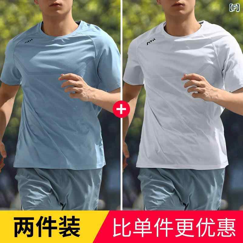 ランニングウェア　スポーツ　メンズ 速乾 服 メンズ ランニング マラソン 半袖 Tシャツ 夏 薄手 冷感 スポーツ トップス フィットネスウェア