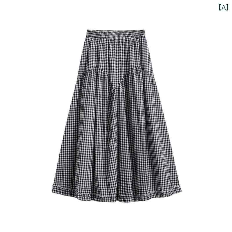 チェック柄　かわいいスカート レディース Those things wardrobe 2025 春 フレンチ チェック 柄 パッチワークスカート ハイウエスト レース aライン ビッグ スイング スカート レディース