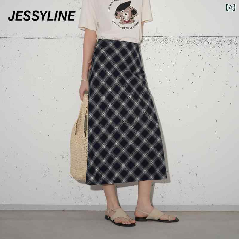 チェック柄　かわいいスカート レディース jessyline 2025 サマー カウンター Jessyline レトロ チェック 柄 ハイウエスト スカート 522112484