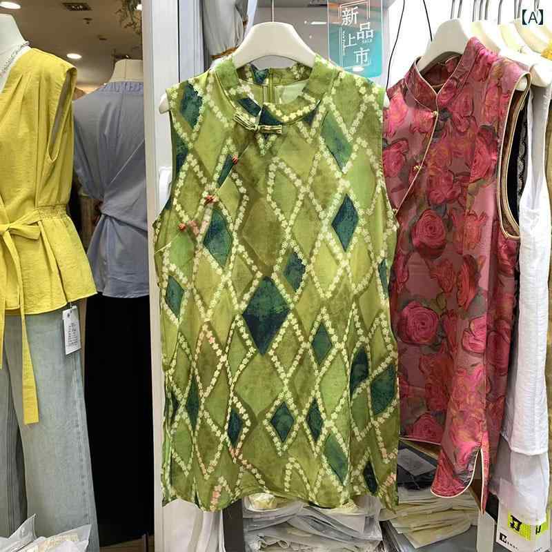 スカート　水玉　レディース 韓国 ファッション スタンドカラー 斜め ボタン 付き ラインストーン 柄 ノースリーブドレス 女性 2025夏 ゆったり スリム ベスト ドレス