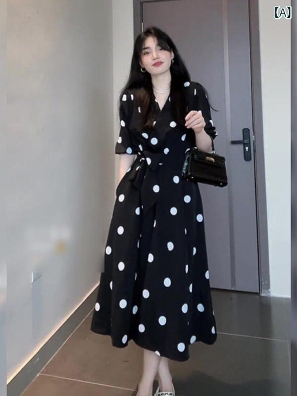 スコート 水玉 レディース お上さん用 気が大きい大きさ シフォン 水玉 衣装 夏 酉の方角 押しかぶせる 土手っ腹 あたり近所が すっきり フレンチ ティーブレイク 太めの 御姉さん向け 半袖 膝丈