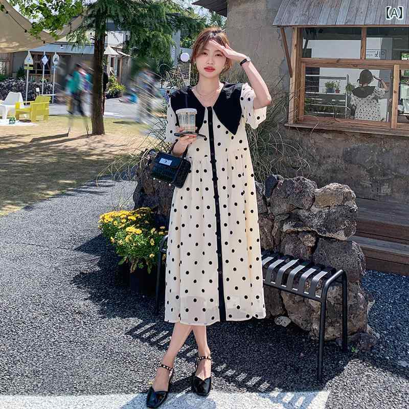 スコート 水玉 レディース お人形さん 色合いの 点点の お召しもの 夏 レディース フレンチ ハイエンド やや 太め ゆったり 土手っ腹 あたり近所を 押しかぶせる か細い マタニティドレス シフォン ロング スコート