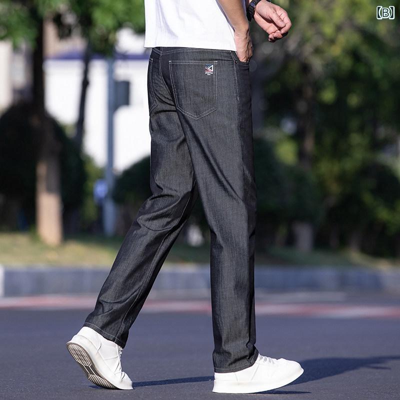 ストレート　パンツ　メンズ 薄手 ジーンズ メンズ ストレート 冷感 ビジネス パンツ サマー ストレッチ パパ カジュアル