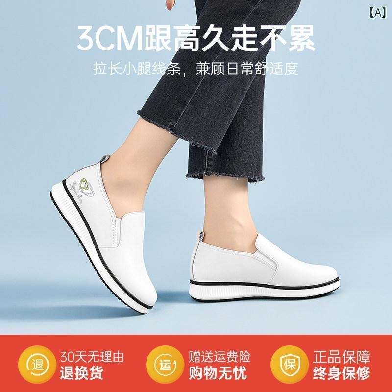 スニーカー レディース 女性用 カジュアルシューズ 本革 柔らかい底 ママ用 ホワイトシューズ 厚底 運動靴 フラットシューズ ウォーキングシューズ 疲れない 歩きやすい コンフォート 軽量 快適 インソール 牛革 紐なし スリッポン シンプル 無地 ベ|みやショップ店