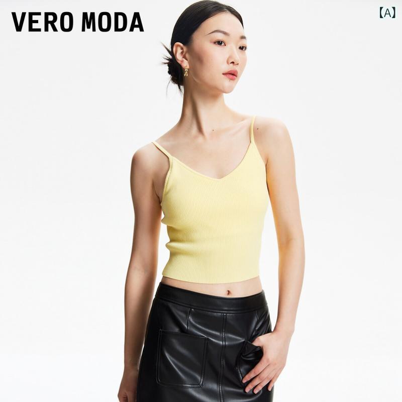 Vネック　キャミソール　ノースリーブ Vero Moda ベスト レディース 2024 春 サスペンダー ピット ショート スタイル 胸 パッド 付き Vネック ベーシック 万能 伸縮性｜みやショップ店