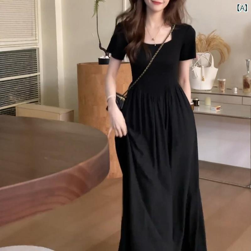 ロングスカート　ドレス　レディース 大きいサイズ 女性 夏の フランスの ドレス 脂肪 mm カバー 肉 痩せ ファッション センス リトル ブラック