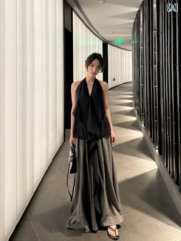 ロングスコート お召しもの レディース Xia Lan Xi Yu SMBL RAIN 濃灰色薄墨色 レトロ a生産ライン ビッグ 律動的な調子 スコート レディース 夏 引き分け ダイ 出どころ ロング