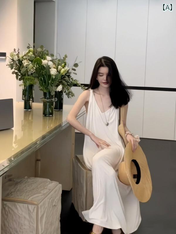 ロングスカート　ドレス　レディース 韓国 シック フレンチ シンプル ノースリーブ キャミソールワンピース 女性 2025 夏 年齢 軽減 スリム ロング スカート