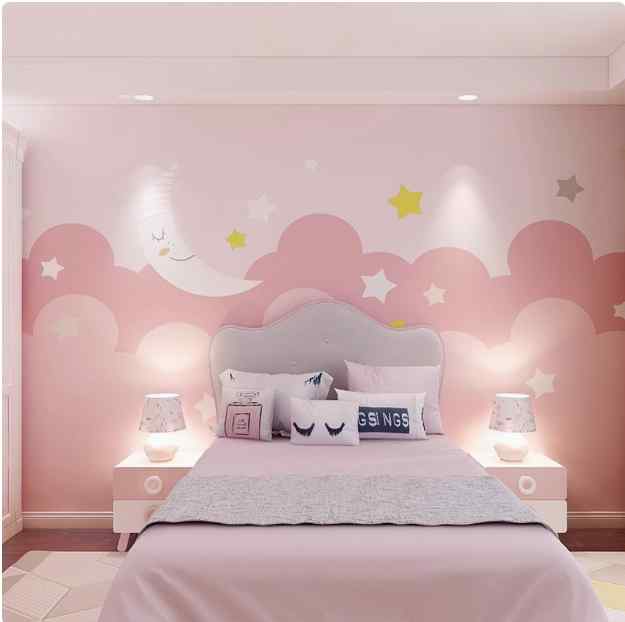壁紙 クロス インテリア の 星と 月の 環境に 優しい 壁紙 子供 部屋の 背景の ピンクの 女の子 寝室の 装飾的な