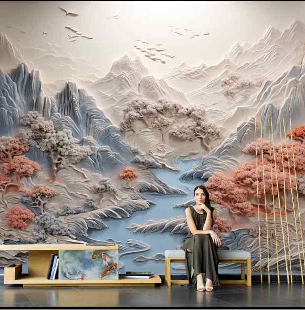 壁紙　クロス　インテリア チャイナ風景 壁 布 リビング ルームの 背景の 壁紙 18 Dの 3 次元 フェイク レリーフ ロビー 映画や テレビの 壁紙の 壁画