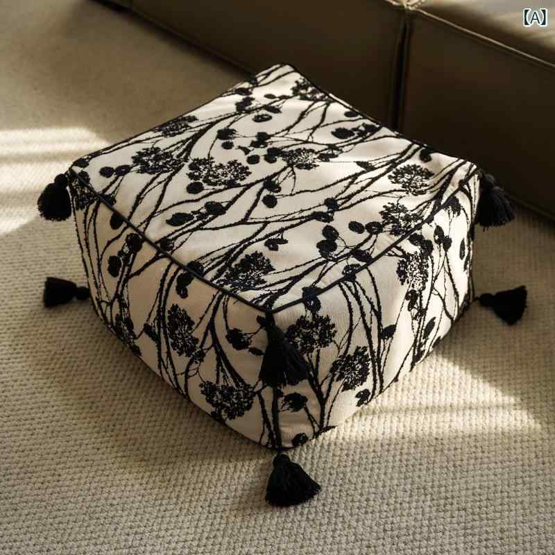 カバー　クッション　マット 黒と 白の 枝と 葉の Fusu レトロ 立体 刺繍 取り外し 可能 洗える 座り スツール リビング ルーム 布団 クッション ソファ｜みやショップ店