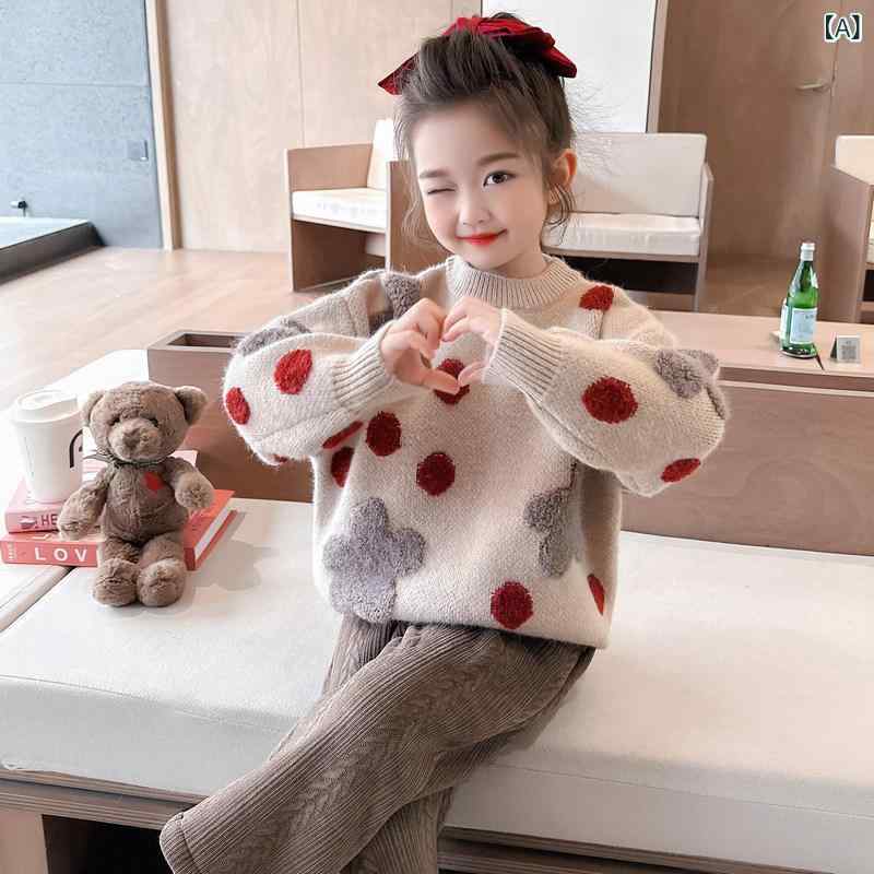 子供服　セーター　ニット 女の子 ドットの セーター 2025秋冬 子供用 プルオーバー ベビー ガールズ 冬服 ニット シャツ インナーウェア