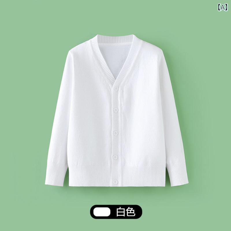 子供服　セーター　ニット 子供用 学校 制服 ニットカーディガン 白 秋服 小学生 英国 カレッジ スタイル セーター ジャケット 男の子と 女の子 クラス