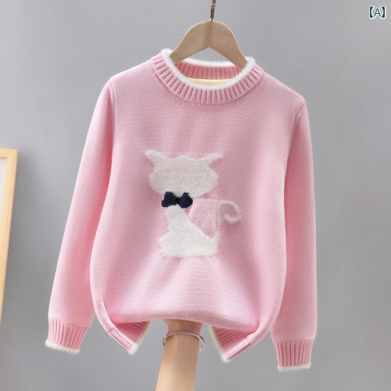子供服　セーター　ニット 女の子 セーター 秋冬 厚手 裏起毛 2025 子供の 冬服 インナーウェア 綿 セーター中 大の 子供用