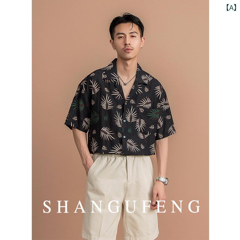 半袖ティーシャツ メンズ 花柄 SHANGHUFENG 夏 ハイファッション レトロ 心地好い リネン ティーシャツ メンズ ハワイアン 半袖 花柄