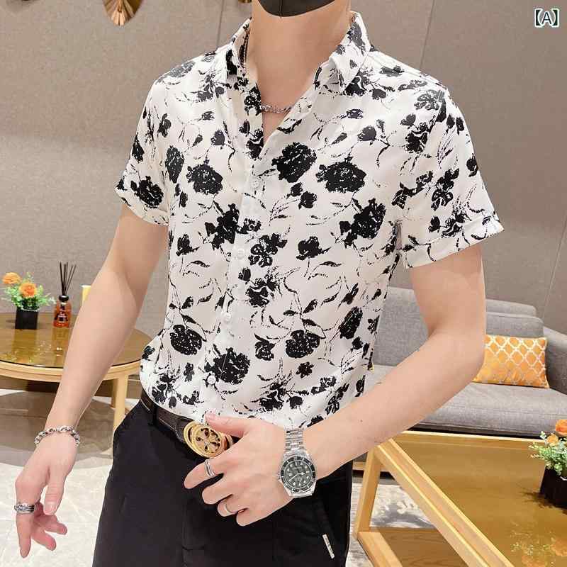半袖プルオーバー メンズ 花柄 夏の メンズ 冷感 半袖 花柄 プルオーバー 薄っぺら 表現スタイル で 御前上等 韓国 か細い 心地よい