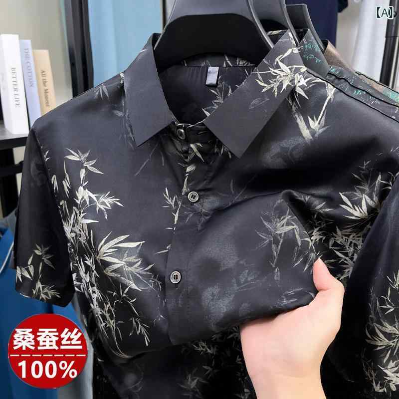半袖ティーシャツ メンズ 花柄 啄木鳥 御膳上等 桑 絹 半袖 ティーシャツ メンズ 夏 刷り上げる 中年 馬鹿でかい大いさ 心地好い 薄っぺら