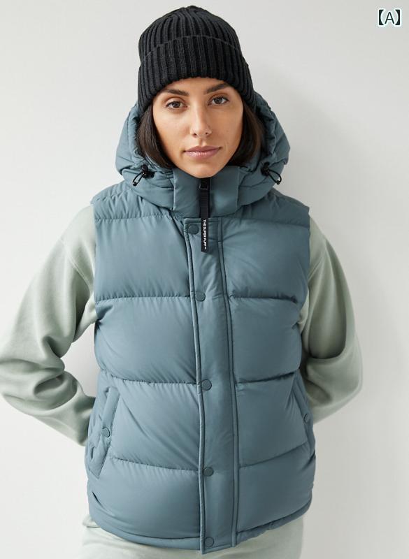 レディース　ダウン　ベスト 2024冬 aritzia 厚手 防水 TNA 取り外し 可能 フード付き グース ダウン ショート 丈 ホワイトレディース ベスト