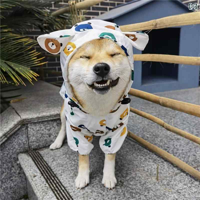 犬用　レインコート　 ペットの 犬の レインコートのの クマの 防水 服 柴犬 コーギー テディは 春夏 雨の 雨 岬で 犬を 散歩 します