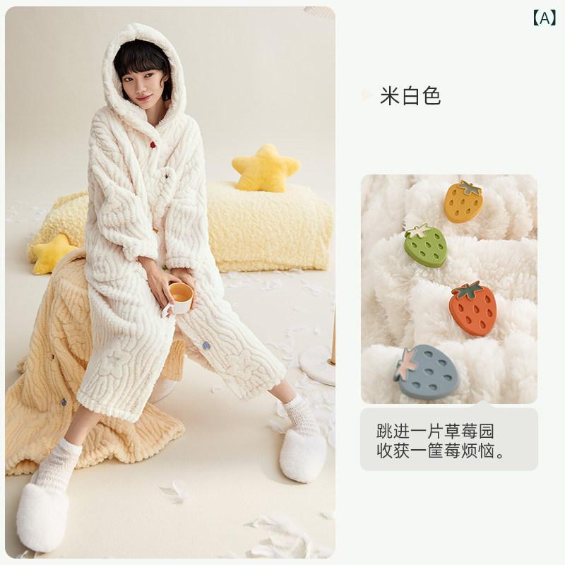 化粧着 パジャマ バスローブ Yue Nei ナイト爵化粧着 レディース パジャマ 秋冬 冬 表現スタイル 綿ネル 朦々たる プラッシュ コーラル フリース バスローブ 介護ホームお召しもの ロング
